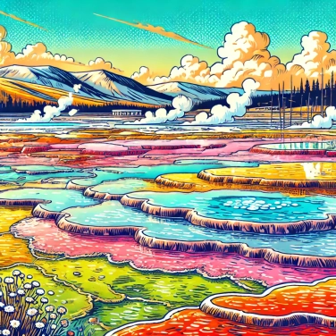 Explain why are the hot springs in Yellowstone of different colors?