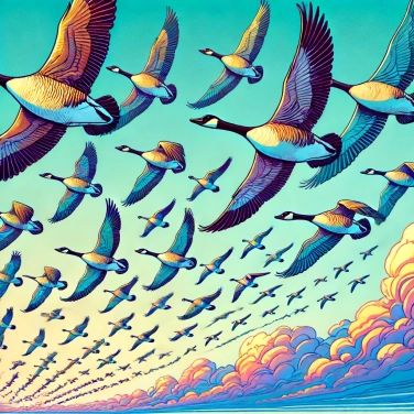 Explain why do Canadian geese migrate in formation with V-shaped patterns?