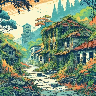 Explain why is the city of Houtouwan (in China) invaded by vegetation after its abandonment?