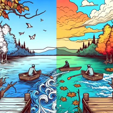 Explain why lakes can change color depending on the season?