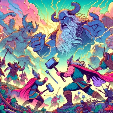 Explain why Norse myths depict battles between gods and giants.