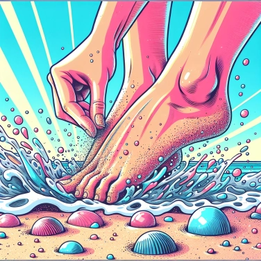 Explain why sand sticks to wet feet at the beach?