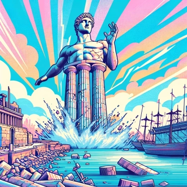 Explain why the Colossus of Rhodes, one of the Seven Wonders of the Ancient World, was destroyed.