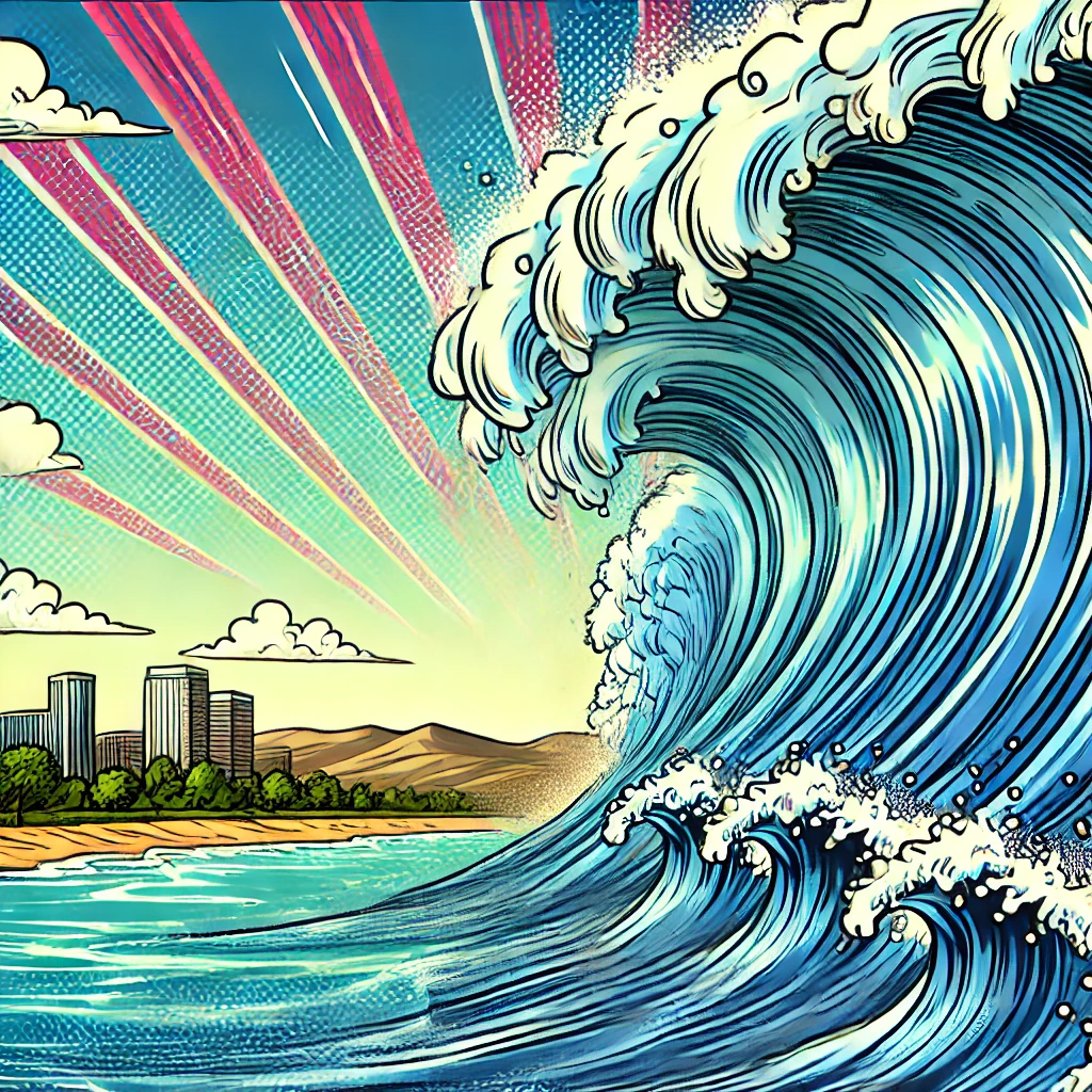 Tsunami waves can reach heights of over 100 feet
